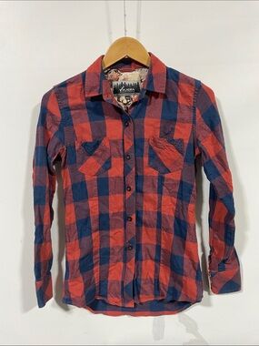Alara Red and Blue Plaid Casual Button-Down Shirt